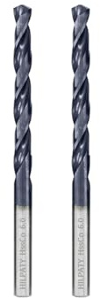 Hilpaty Brocas Helicoidales para Metal Profesional Broca M35 HSS-Co con Recubrimiento AlTiN, Norma DIN 338 (6.0mm x 93mm x 2pcs)
