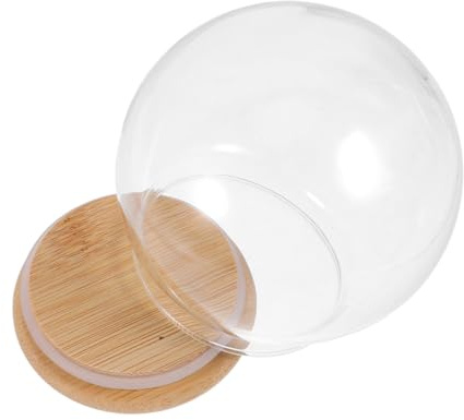Toyvian Campana de Cristal Decorativa de 13 Cm con Base de Bambú, Cúpula de Vidrio Transparente para Figuras DIY, Esfera Protectora Antidespolvoreo, Cúpula para Exhibición y Decoración