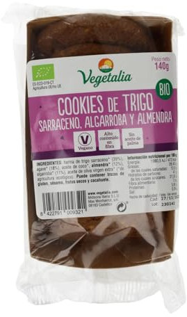 VEGETALIA Cookies sarraceno, Algarroba, Almendra, Agave Bio 140g