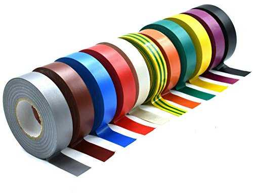 Flame Retardant Electrical PVC Insulation Tape – 11 Roll Multi-Colour Pack 19mm x 20m (11 Unique Colours)
