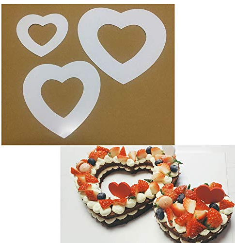 3PCS Heart-Shaped Cake Stencils Molds Heart Shape Cutting Template Decorative Fillings Layered Cakes Baking Tools for DIY Anniversary Birthday Wedding