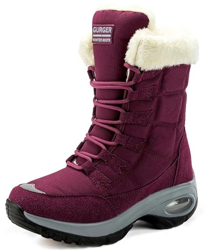 GURGER Stivali Donna Invernali Impermeabili Stivali da Neve Donna Alti Pelliccia Calda Stivaletti Inverno Scarpe da Trekking Rosso 41