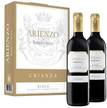 Arienzo de Marqués de Riscal - Vino tinto Crianza Denominación de Origen Calificada Rioja, Variedad Tempranillo, 18 meses en barrica - Estuche 2 botellas x 750 ml