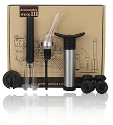 FosFun Pompe à Vin Pompe à Vide - Apribottiglie a Pressione d’Aria, tagliacarte per Vino, Pompa per Vuoto Vin, 4 Tappi per Pompa per Vuoto Vin, Decanter per Vino - Regalo Donna Uomo di Compleanno
