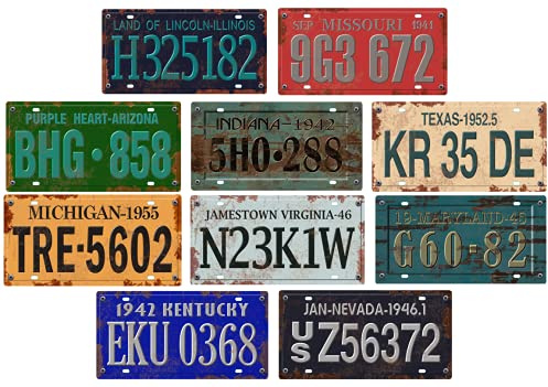 - 1940s / 50s USA Car License Plates 10 Pack - Replica Real American Plates with Distressed Effect (OLD4)