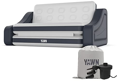 YAWN AIR Inflatable Sofa Bed with Electric Pump - Converts into a Double Bed Mattress - Integrated Headboard & Anti-Roll Arms - Great for Camping - 250kg Max Weight - Bonus Storage Bag Included