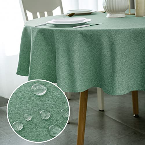 WELTRXE Tischdecke, Minimalart Tischtuch aus Polyester mit Lotuseffekt, 120cm Leinenimitation Wasserabweisend Abwaschbar Tisch Decke, Rund Grün Tischwäsche für Esstisch Zuhause Hochzeit Festival