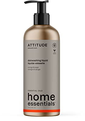 ATTITUDE Washing Up Liquid, EWG Verified, Plant and Mineral-Based Ingredients, Vegan Household Products, Orange and Sage, Refillable Aluminum Bottle, 473 mL