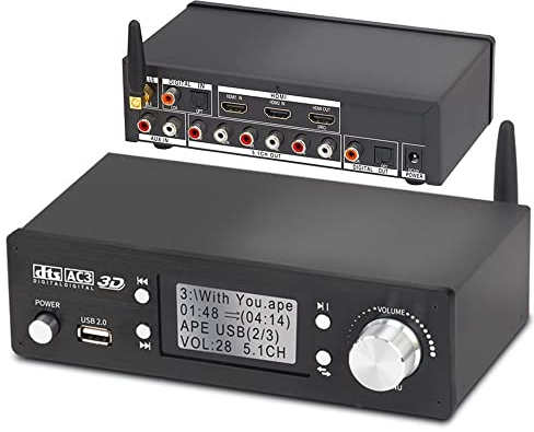 Convertidor de Audio de 5.1CH Decodificador DTS HD Dolby Atmos U-Disk Extractor de salida 4K 60Hz HDMI 2 en 1 BT-5.0 Fibra Óptica ARC Cable Coaxial Sistema de Audio y Video Analógico Digital