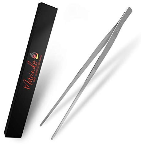 Marindo® Pinzetta per barbecue | pinzetta da cucina | 30 cm di lunghezza | acciaio inox | lavabile in lavastoviglie | forma dritta | pinzetta per carne | pinzetta per arrosto (acciaio inox 35 cm)