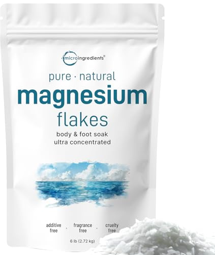 Micro Ingredients Magnesium Flakes, 6lbs | Great Alternative to Epsom Salt for Foot & Body Bath Soaks | High Absorption | Natural Magnesium Chloride Minerals | Relaxation & Skin Hydration Support