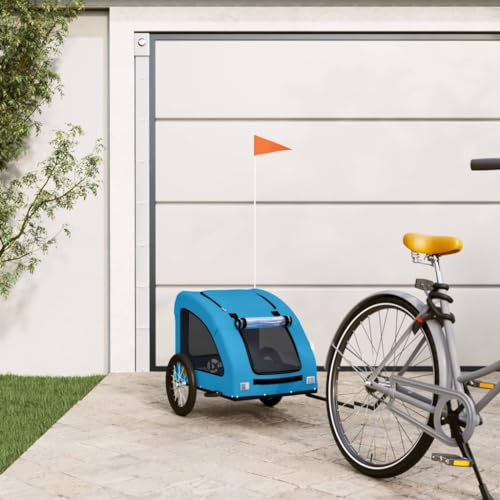 FENLAX Fahrradanhänger Hunde Blau Oxford-Gewebe und Eisen 125x63x66 cm Haustier Fahrradanhänger Haustieranhänger Fahrrad Hundeanhänger Hunde-Fahrradanhänger für Hunde und Andere Haustiere