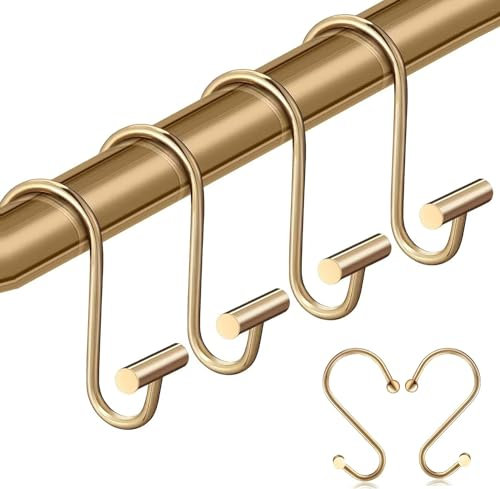 Gold S Shaped Metal Curtain Hooks, Rustproof and Elegant Design, Shower Curtain Hooks, Heavy Duty Hooks for Hanging, Versatile for Bathroom, Kitchen, Closet - BOF