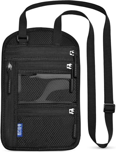 Brustbeutel Herren Dame mit RFID Schutz,Wasserdicht Reisegeldbeutel Unisex,Reisepass Tasche mit Mehreren Taschen Versteckter für Smartphone,Bargeld, Karten, Schlüssel und Reisepass usw (Schwarz)