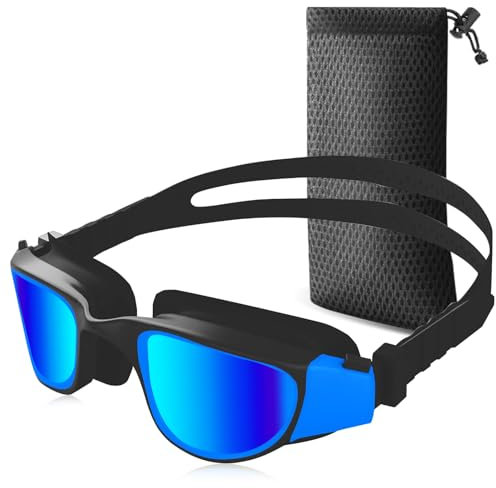 RISEOFLE Schwimmbrille für Herren/Damen, Schwimmbrille Erwachsene, UV-Schutz, Anti-Beschlag, Verstellbar Gurt Komfort Polarisierte Schwimmbrille(Blau)