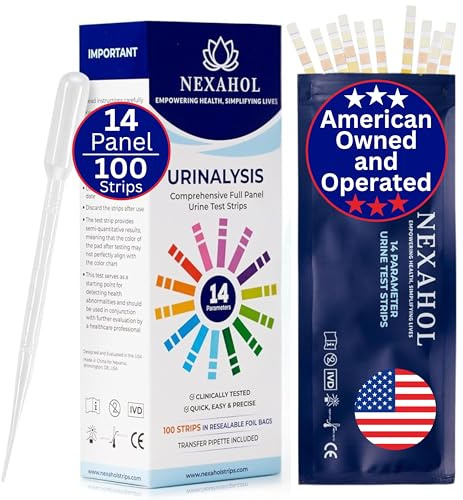 Urine Test Strips for Urinalysis Full Panel - 14 Parameter Urine Test Strips - Urine Dipsticks Urinalysis Multistix with Transfer Pipette and Resealable Foil Bags - 100 Count Home UTI Test Strips