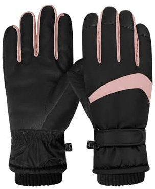 Feelorna Guanti da sci invernali da donna, antivento, termici, touch screen, impermeabili, con imbottitura in pile, invernali, caldi, per sci, ciclismo, sport all'aria aperta