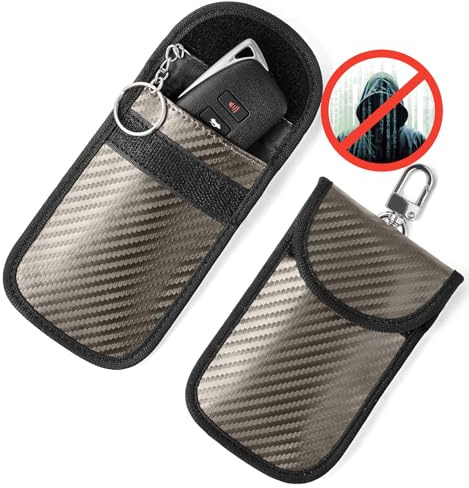Vammcht Upgraded Faraday Bag for Key Fob (2 Pack), Premium Faraday Key Fob Protector– Car RFID Signal Blocking, Car Security Protection, Anti-Theft Pouch, Anti-Hacking Case Blocker Light Bronze
