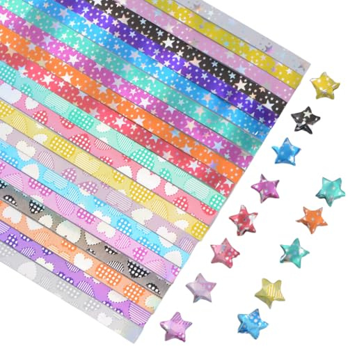 URROMA Lot de 540 bandes de papier origami avec motif cœur et étoile - Paillettes colorées - Pour loisirs créatifs, école, enseignement