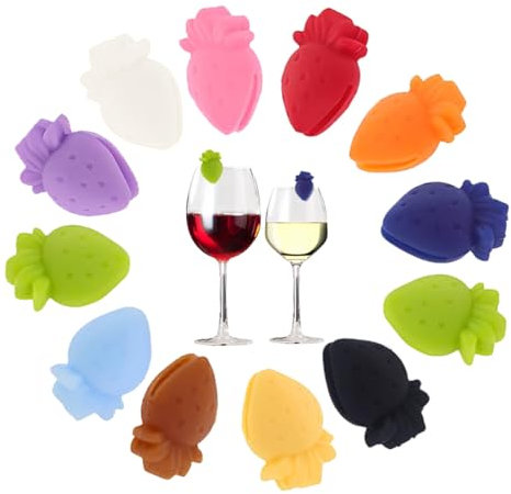 WeddHuis 12 pezzi Segnabicchiere Silicone, Segna Bicchieri Calici, Marcatori per Bicchieri da Vino Riutilabili, Per Varie Tazze, Forniture per Decorazioni