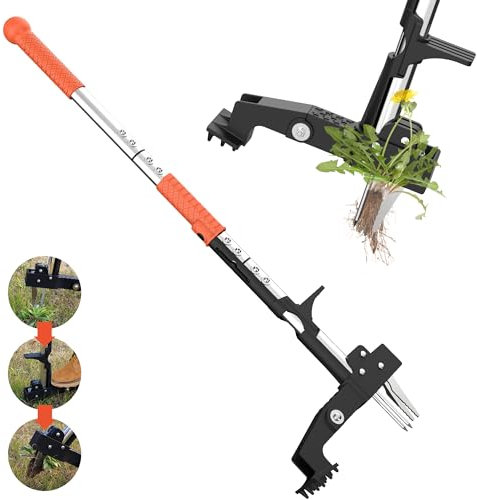 POOSIDE Weed Puller Tool, Gardening Stand-Up Weeder Puller with Ergonomic 39.3 Long Handle and 4 High-Strength Stainless Steel Claws, Easily Remove Weeds Without Bending, Pulling, or Kneeling