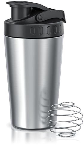 arendo Protein Shaker Bottle, Stainless Steel with Wire Mixball Whisk, 500ml, Leakproof, BPA-Free, Perfect for Mixing Powdered Shakes pre Workout,Premium Shaker for Protein Shakes, Dishwasher Safe