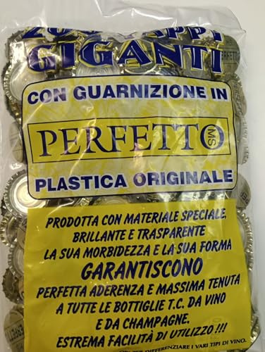 Tappi a Corona 29 mm per Vino - con Sottotappo Bidule | Chiusura Ermetica - Sicura | per Bottiglie di Vino - Birra - Succhi | Tappi Bottiglie Vino Resistenti | 200 Pezzi - Colorazione Oro