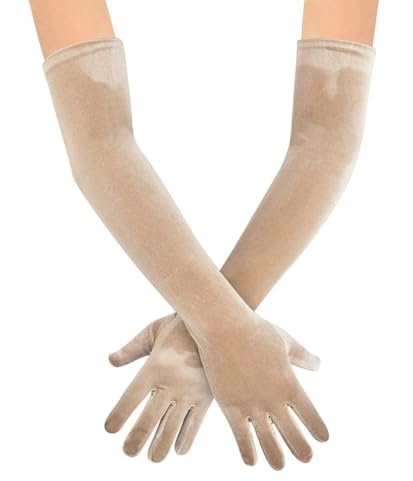 Wisafory Damen Handschuhe Lang Samthandschuhe Ellenbogenlange Party Kostüm Handschuhe Abendhandschuhe Hochzeitshandschuhe für Karneval Halloween Party Kostüm 20er Jahre Verkleidungen Champagner