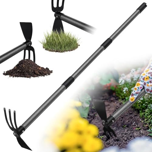 Hoe Garden Tool, 76 cm Stainless Steel Splicing Long Handle Heavy Duty Gardening Tools, 2 in 1 Multifunctional Double Hoes Suitable for Digging Loosening, Gardening