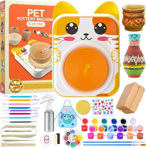 Roaxkois Töpferset für Kinder, Töpferscheibe, Töpferset für Zuhause mit ton lufttrocknend, Diamant Aufkleber, Kreativ Set für Kinder, Geschenk-Ideen, Geschenk für Mädchen Jungen