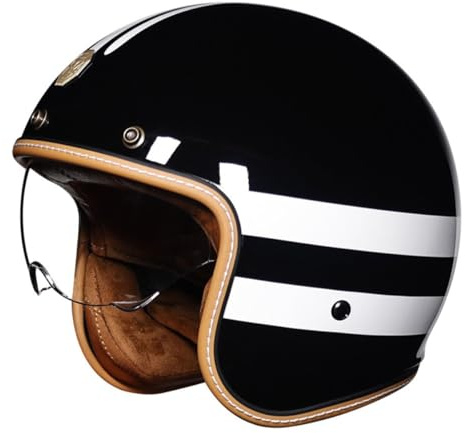 Retro Oldtimer Halbschale Jethelm Motorrad-Helm DOTECE-Zulassung 3/4 Rollerhelm Cruiser Motorradhelm Halbschalenhelm Mit Sonnenblende Offener Helm Für Damen Herren 2,L:59-60CM