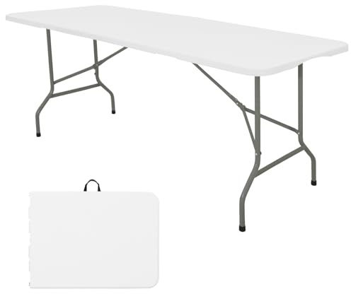 Folding Table 5 FT Camping Table Portable Heavy Duty Plastic Rectangular Outdoor Dining Table Steel Legs Fold-in-Half with Carrying Handle for Indoor,Picnic,Party,Wedding,Events(White)