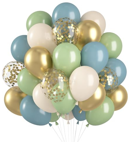 Luftballons Grün Blau 60 Stück, Grüne Luftballons, Salbeigrün Blau Helium Ballons Blaue Retro Grün Gold Luftballon Eukalyptus Grüne Latex Ballons für Geburtstag Babyparty Hochzeit Party Dekoration