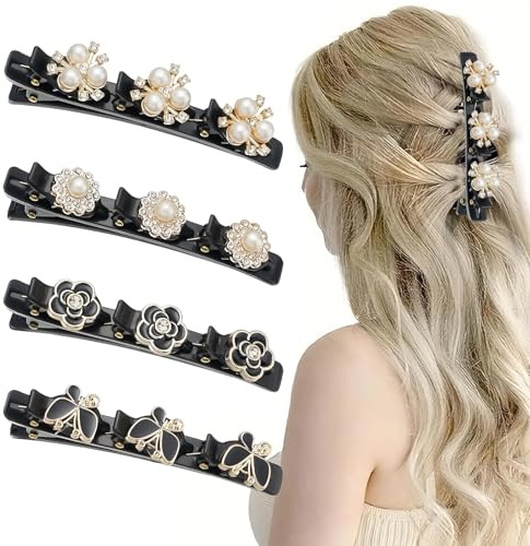 HSUYUN 4 Piezas Clip de Segmento de Pelo, Pinzas para el Pelo con Pedrería, Doble Capa Pelo de Doble Capa Antideslizantes, Ideal para Clases Diarias, Trabajo y Actuaciones de Baile