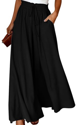 XFSRG Pantaloni Donna Estivi Larghi Eleganti in Lino Nero Moda Casual per Tutte Le Occasioni(XL)