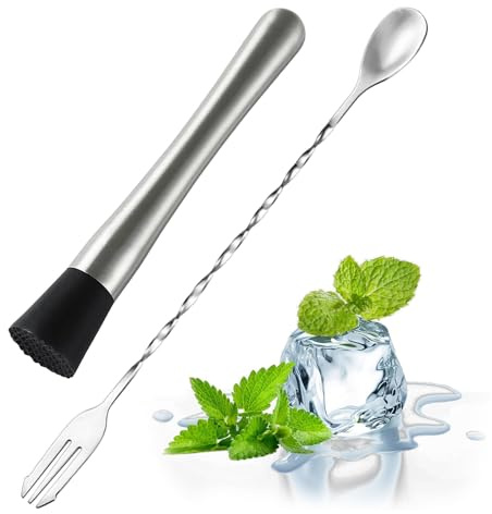 Pestello da Cocktail,2 PCS Pestello per Cocktail in Acciaio Inossidabile con Cucchiaio Bar e Muddler Set Essenziale Acciaio Inox Pestellos Cocktails per Mojito Bar Cucina e Ristorante