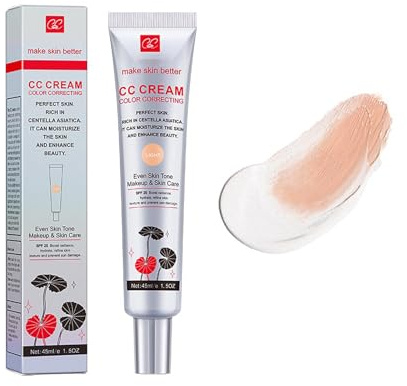 MTUVKGT CC Cream con Centella Asiatica, BB Crema Leggera per la Correzione del Colore, Fondotinta Liquido con SPF 25, Pori Invisibili, Correttore viso per il Trucco Femminile (01 Chiaro)
