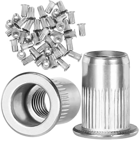 100 dadi rivetti M6 in acciaio inox a testa piatta zigrinata, dadi per rivetti ciechi per lamiera, dadi filettati M6, dadi filettati per materiali a parete sottile