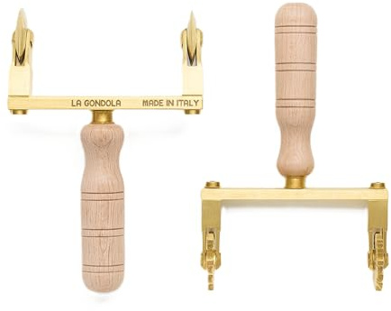 LA GONDOLA Set 2 pz Rotella Tagliapasta Doppia Regolabile Liscia e Rotella Doppia Regolabile Festonata a Stella in Ottone ed Impugnatura Legno, Prodotto Artigianale Made in Italy