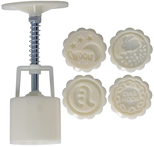Pressa a mano, stampo per torta di luna, biscotti, utensile da forno, materiale ABS alimentare, senza BPA, regolabile in altezza, per la produzione di dessert in cucina, con 4 timbri rotondi (volare