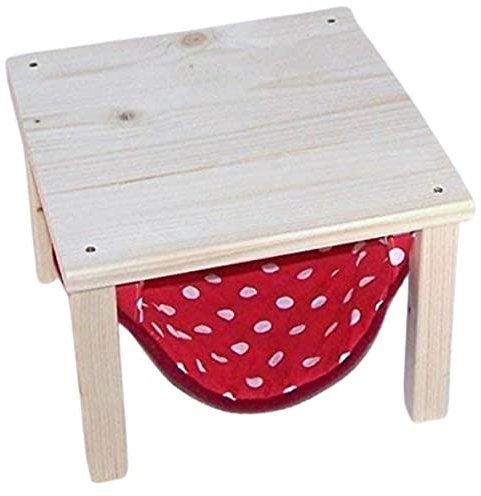 Meerschweinchen-Hängematte mit Holzgestell – montiert geliefert – Handgemacht – Kuschelhängematte für Kleintiere – rot mit weißen Punkten