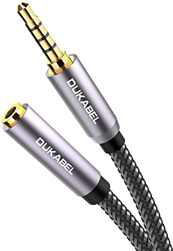 DuKabel 3.5mm Extension Cord (8 Feet/2.4Meters) TRRS 4-Pole Headphone Extension Male to Female Mic-Supported 3.5mm Audio Extender for Smartphones, TV, Cars, Speaker, Headset, Microphones, PC, etc.