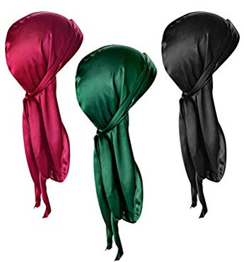 Durag Gorra,3 Pack Durag Suave Sedoso 100cm Cola Larga Headwraps Correa Ancha Stocking Wave Cap Envoltura de Cabeza para Hombres Mujeres Hip-hop y Decoración Diaria Negro Verde Rojo
