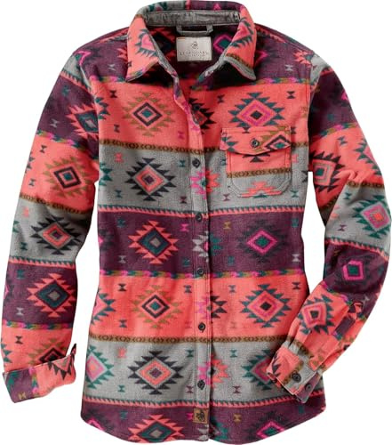 Legendary Whitetails Damen Trail Guide Fleece Knopfleiste Hemd mit Button-Down-Kragen, Coral Print, Mittel