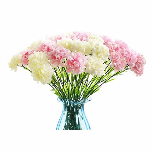 Lot de 10 bouquets de fleurs artificielles en soie, tête de fleur unique de 50 cm et feuille verte pour restaurant,fête de la maison,décoration de mariage,décoration de fleurs couronne(blanc + rose)