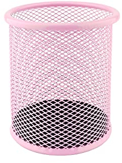 LEVIATAN Pot à Crayons en Métal – Porte-Stylo Rond Ø91 mm – Organiseur de Bureau et Maison – Filet Métallique avec Base Antidérapante – Rose Poudré