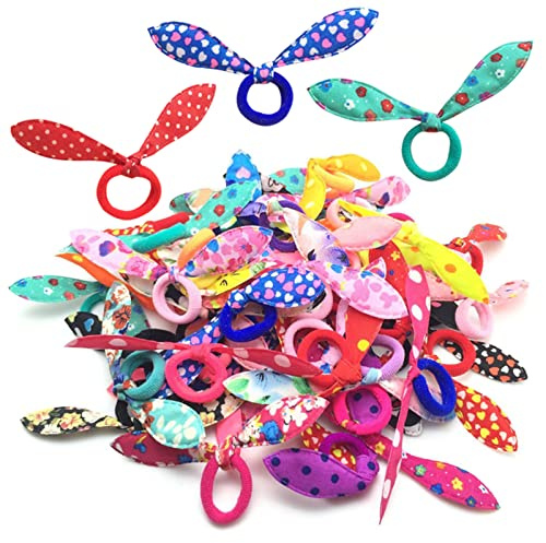 ILamourCar Elastici capelli, 100 Pezzi Fascia Elastica per Bambini, Orecchie di Coniglio Fascia per Capelli Coda di Cavallo per Ragazze e Donne (Multi-colored)