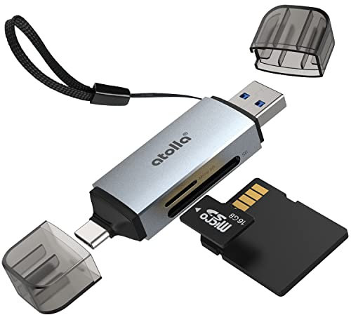 Atolla Lettore Schede SD/Micro SD, Lettore di Schede tipo C USB 3.0 per MicroSD/SD/SDXC/SDHC/MMC, Alluminio Adattatore OTG compatibile con MacBook, iPad Pro, Samsung Galaxy S20, laptop
