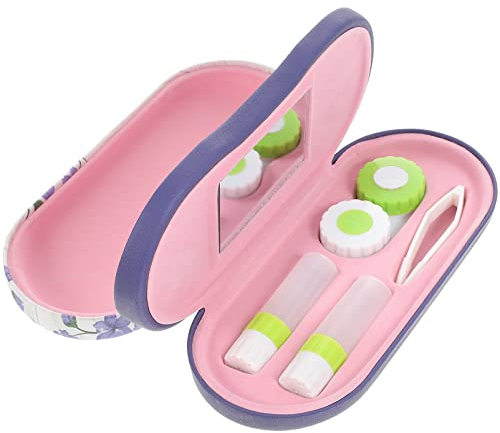 Healifty Kontaktlinsenbehälter Und Brillenetui – 2 in 1 Doppelseitiger Augenkontaktbehälter mit Integriertem Spiegel Pinzette Und Kontaktlösungsflasche – Tragbare