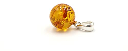 Bernstein Runde Perle Anhänger Cognac Mit 925 Sterling Silber Schleife | Baltischer Anhänger Halskette | Schmuck (14,0 mm)